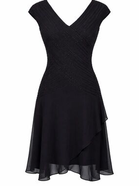 Alex Evenings Black Cap-Sleeve V-Neck Beaded Midi Dress